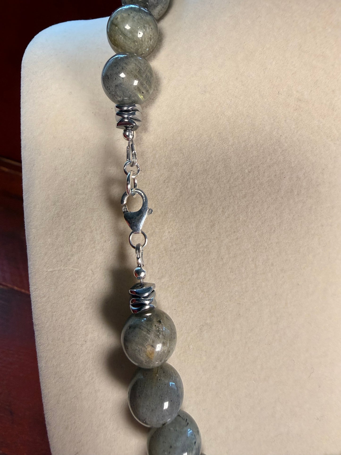 #161-Labradorite with Hematite Wavy Spacer Beads & SS Clasp