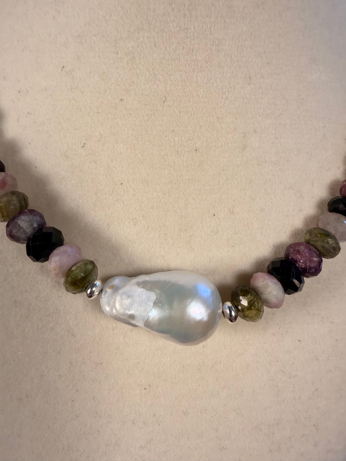 #169-Tourmaline with Baroque Accent Pearl & SS Findings
