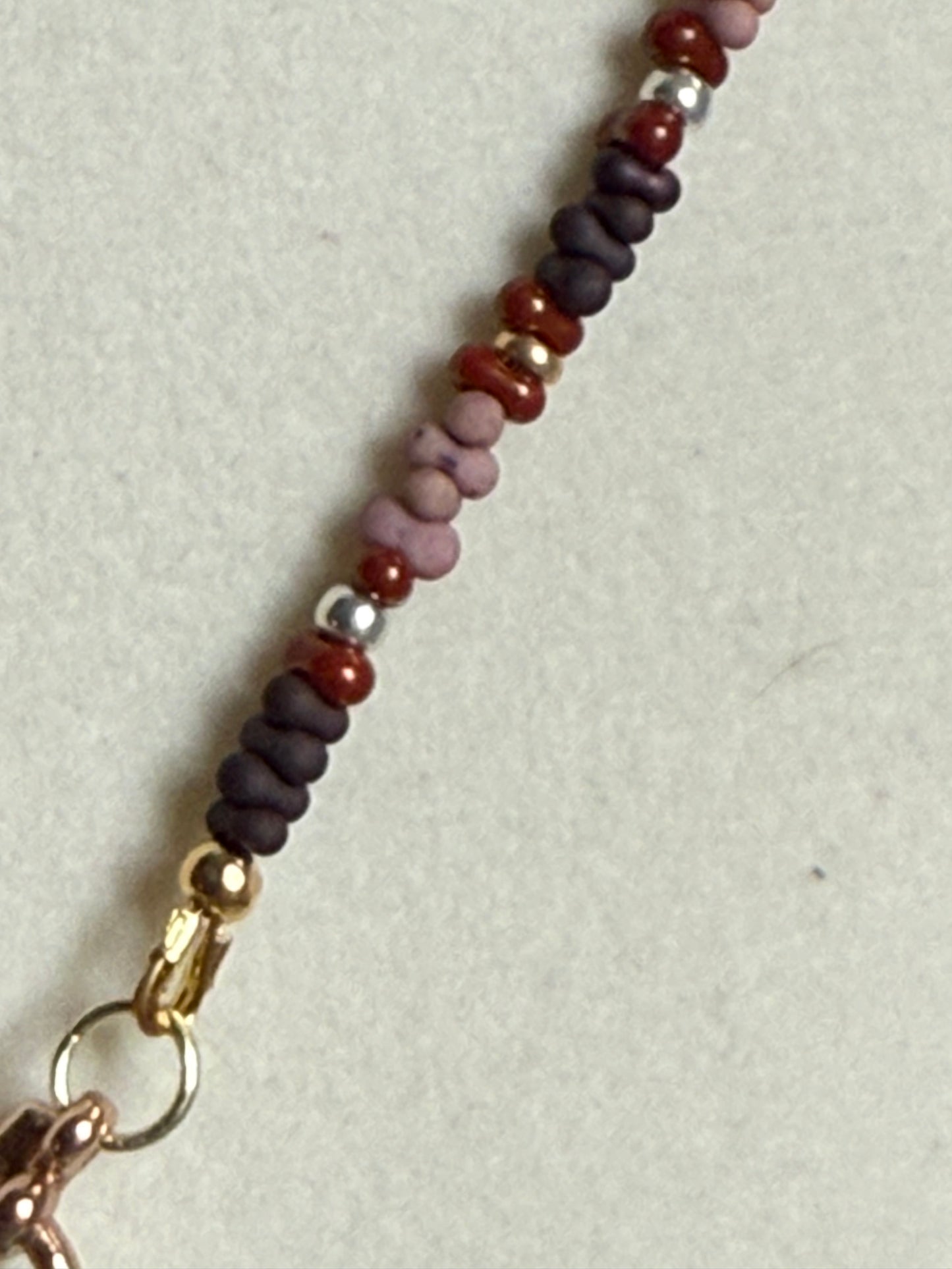#237-Japanese Seed Bead Necklace with Lampwork Focal Bead-Mixed Metals