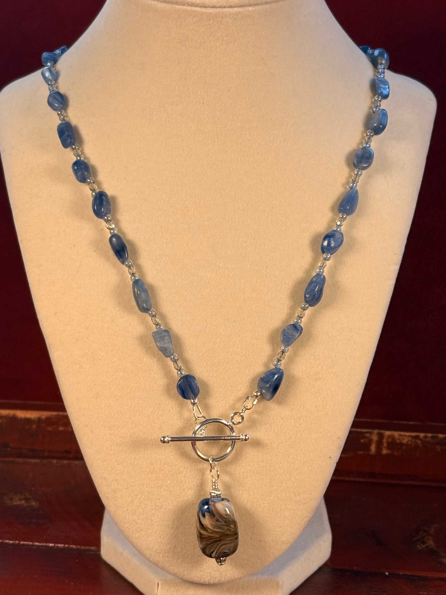 #159-Blue Kyanite, Czech Beads & lampwork bead with SS Toggle