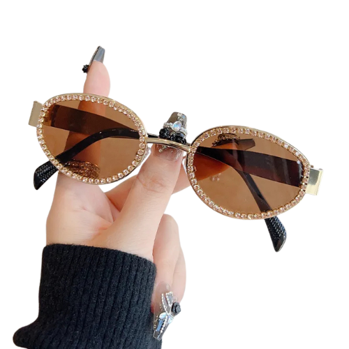 Rhinestones Decor Oval Sunglasses