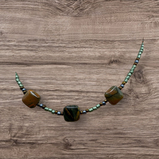 #225-Jasper, Seed Beads, SP Clasp