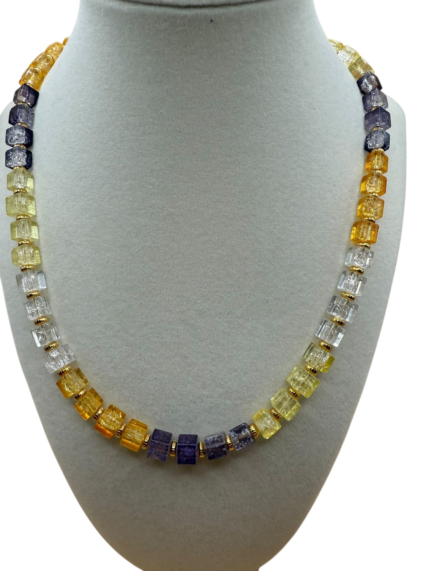 #226-Crackle Cube Glass Beads, GF Clasp & Findings