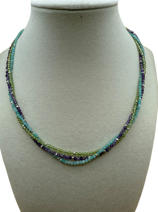 #127-Amethyst, Peridot & Amazonite w/Fine Silver Dainty Necklace