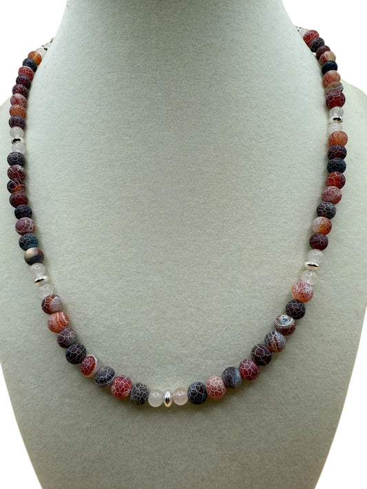 #129-Red Fire Agate (cracked), Rose Quartz, SS Findings