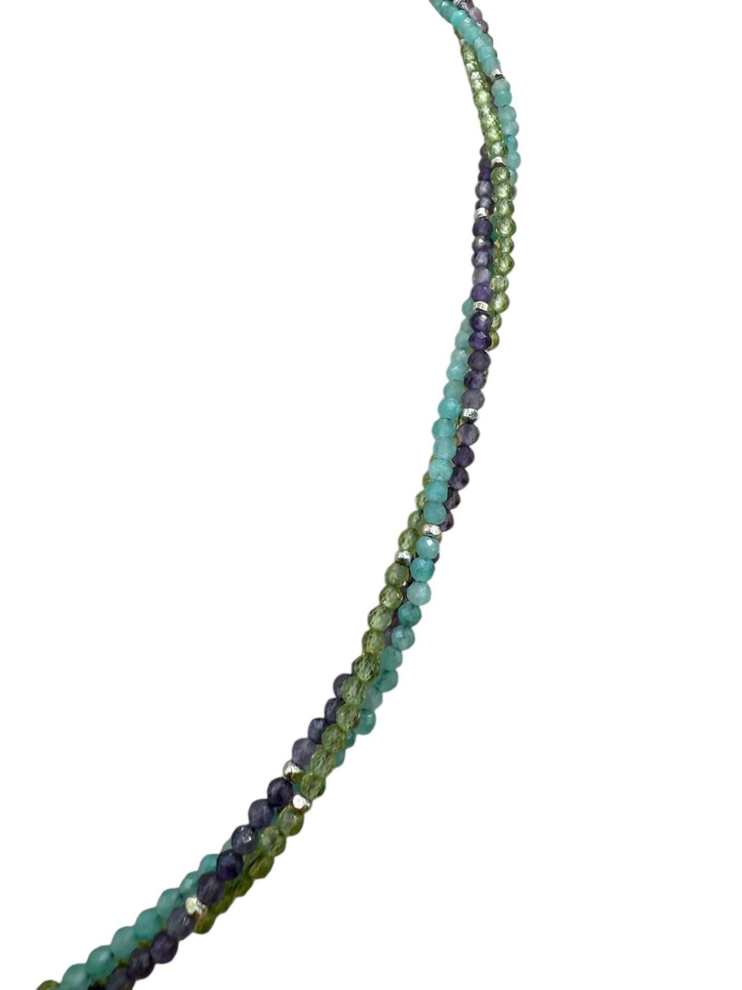 #127-Amethyst, Peridot & Amazonite w/Fine Silver Dainty Necklace