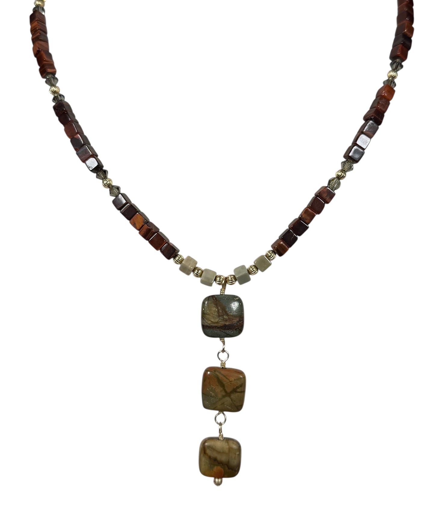 #155-Silver Leaf Jasper, Red Tiger’s Eye with GF Findings