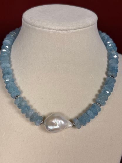 #176-Aquamarine with Baroque Pearl Accent