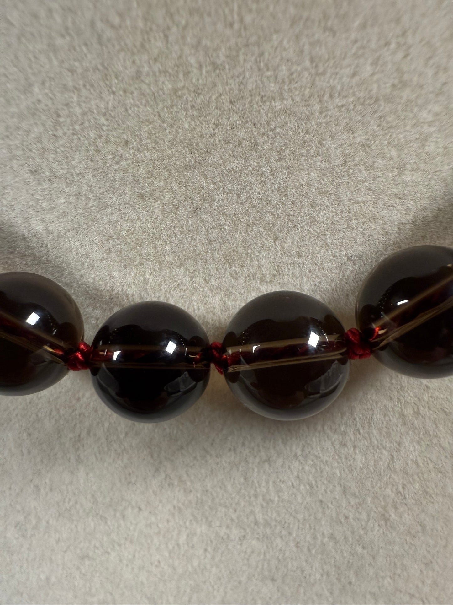 #140-Silk Knotted Smokey Quartz with SS Clasp