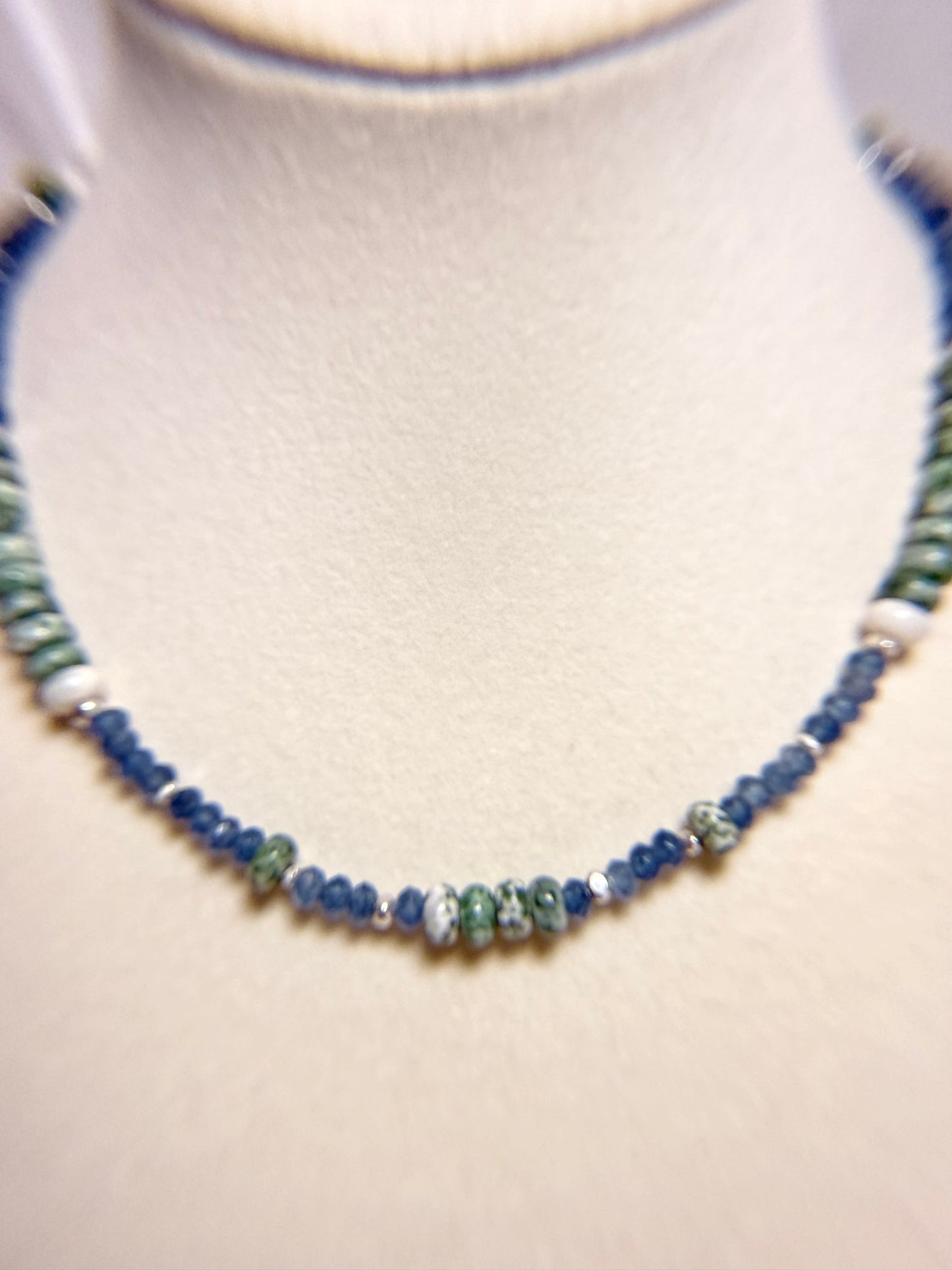 #135-Moss Agate, Dyed Jade, SS Clasp, Findings & extender Chain