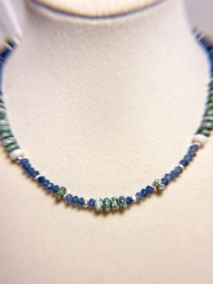 #135-Moss Agate, Dyed Jade, SS Clasp, Findings & extender Chain