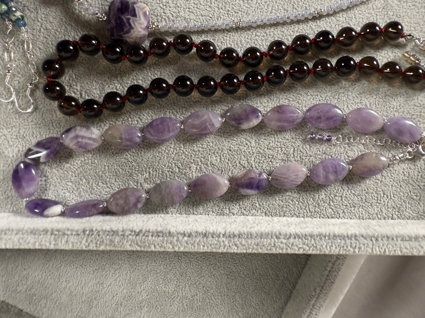 #140-Silk Knotted Smokey Quartz with SS Clasp