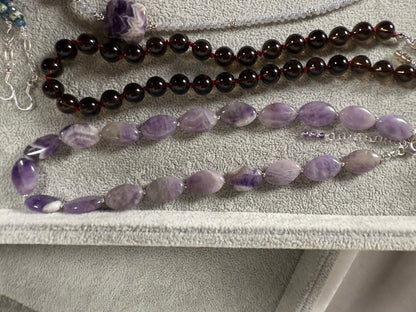 #140-Silk Knotted Smokey Quartz with SS Clasp