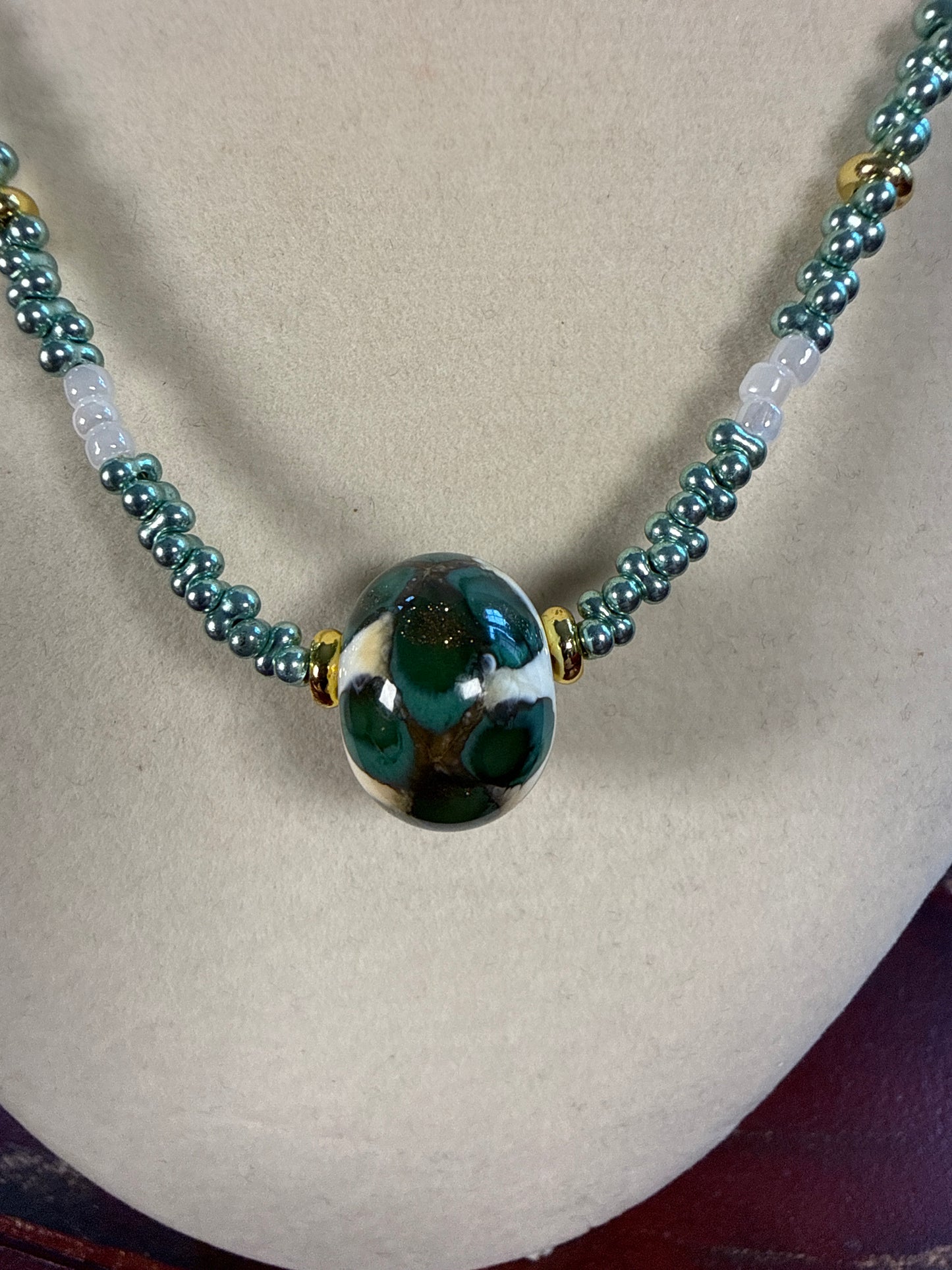 #240-Japanese Seed Bead Necklace with Lampwork Focal Bead