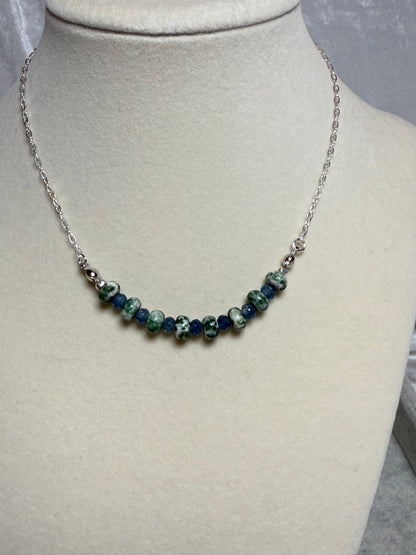 #136--Moss Agate, Dyed Jade, SS Clasp & Findings on a Sterling Silver Chain