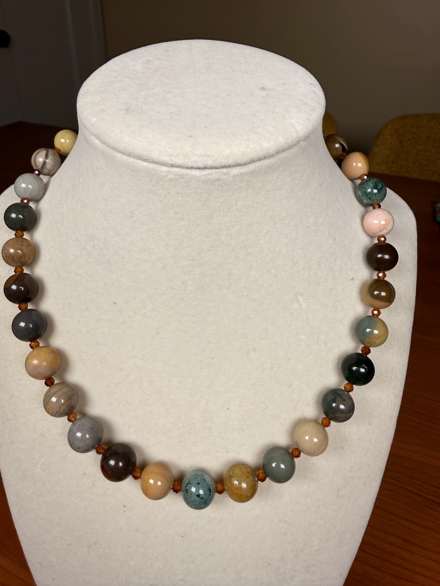 #158-Alishan Agate & Hessonite Garnet with SS Infinity Clasp