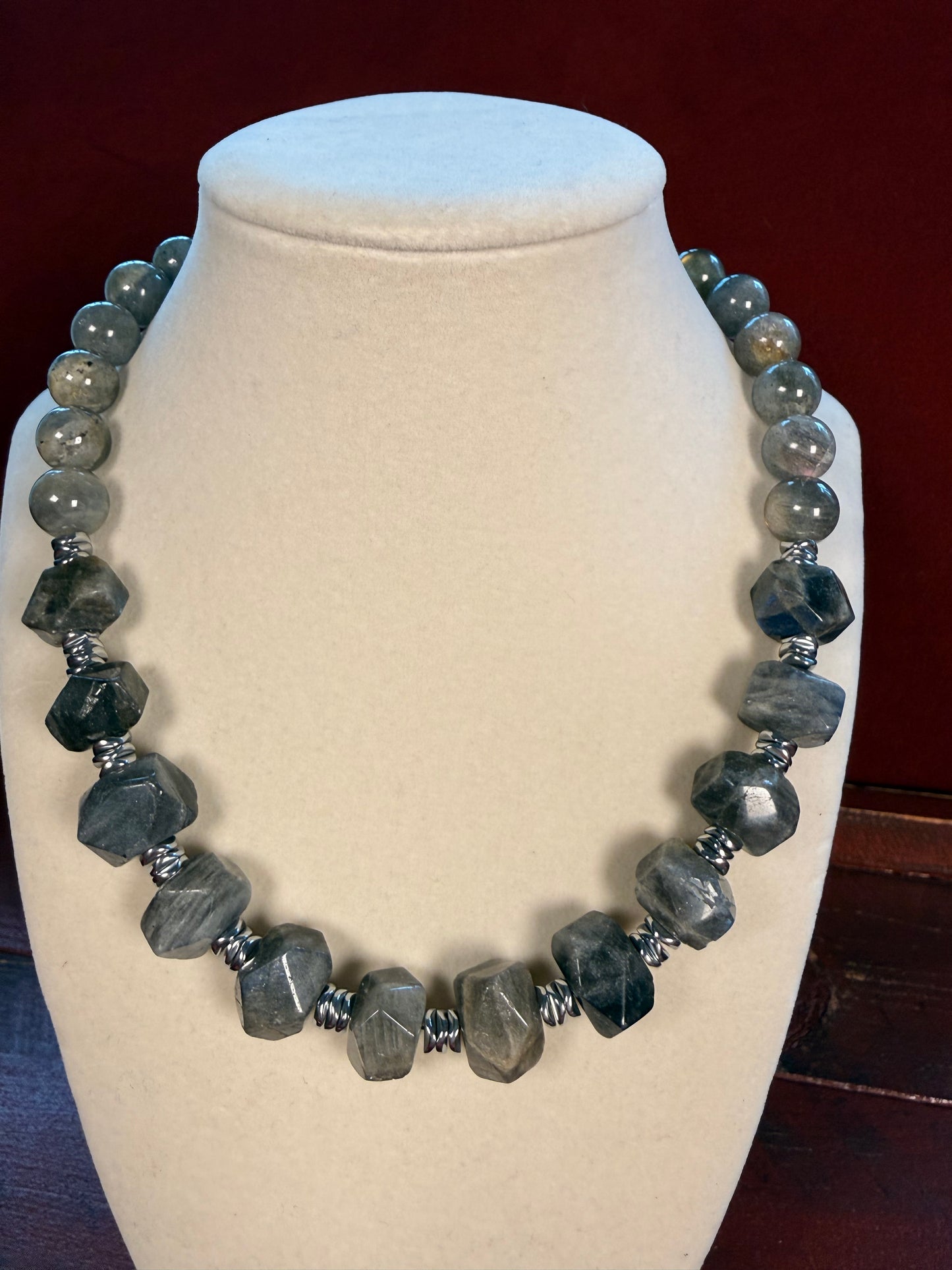 #161-Labradorite with Hematite Wavy Spacer Beads & SS Clasp