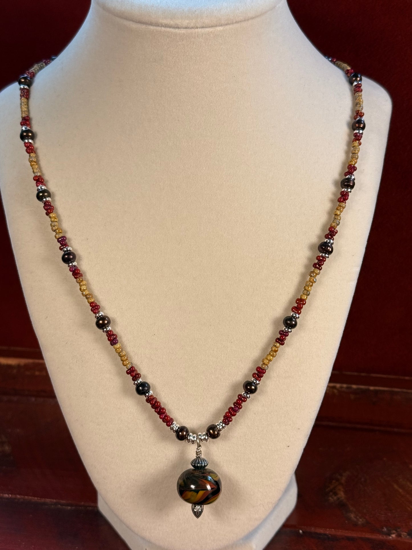 #238-Miyuki and Czech Seed Beads with Lampwork Focal Bead