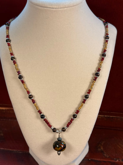 #238-Miyuki and Czech Seed Beads with Lampwork Focal Bead