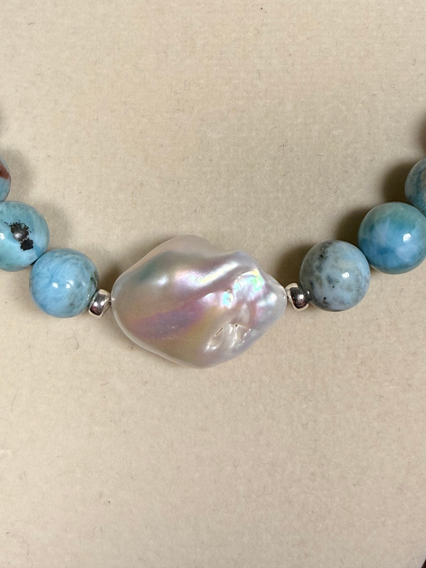 #177-Larimar with Baroque Pearl