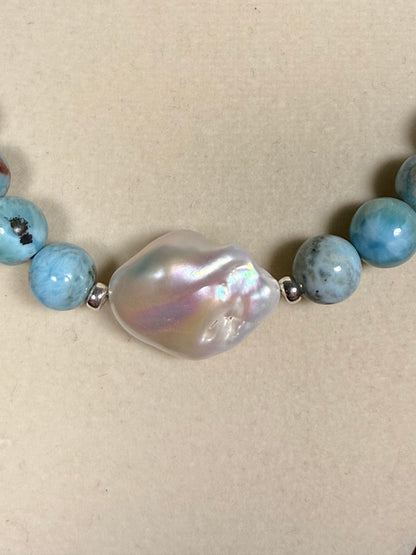 #177-Larimar with Baroque Pearl
