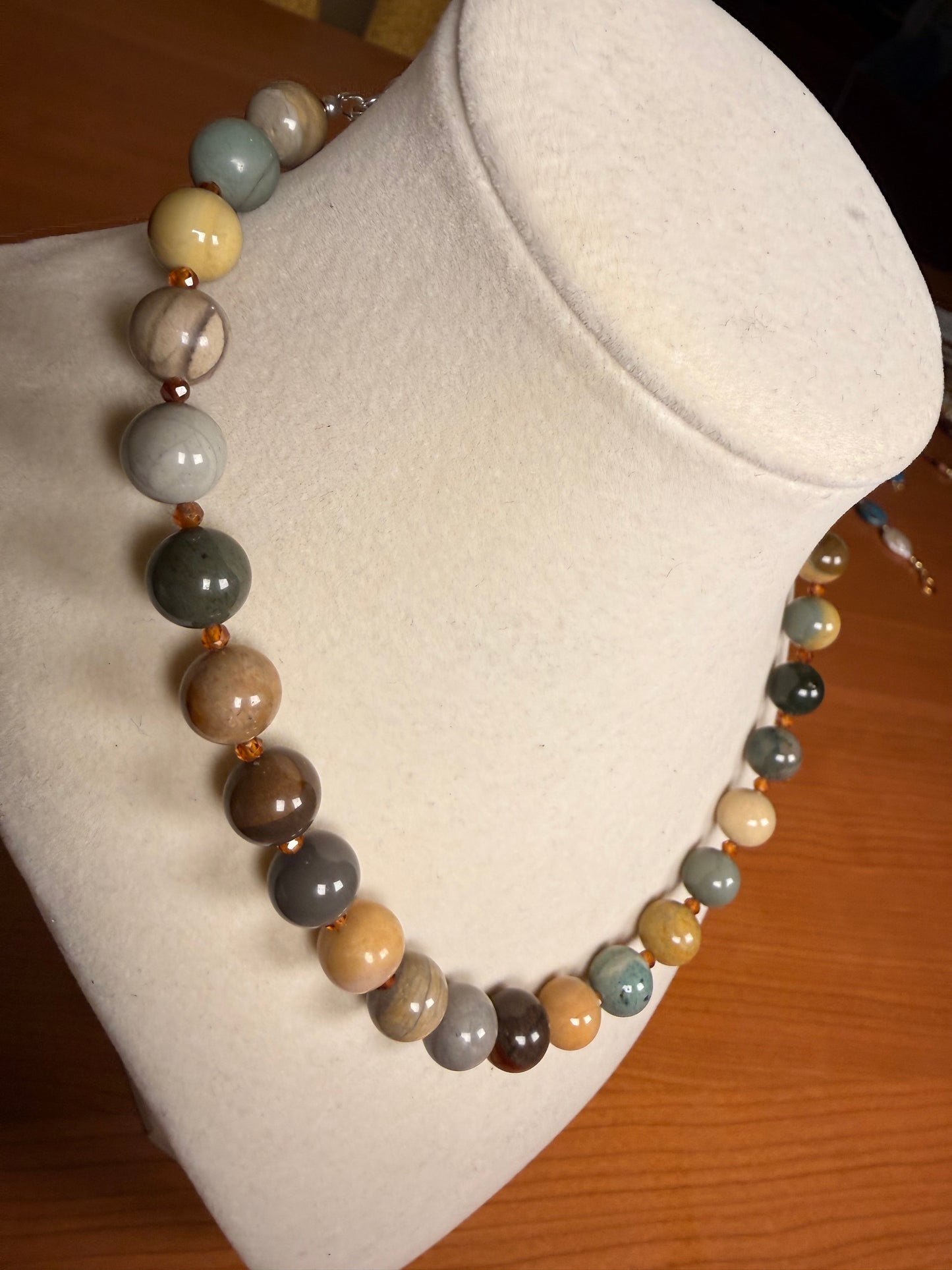 #158-Alishan Agate & Hessonite Garnet with SS Infinity Clasp