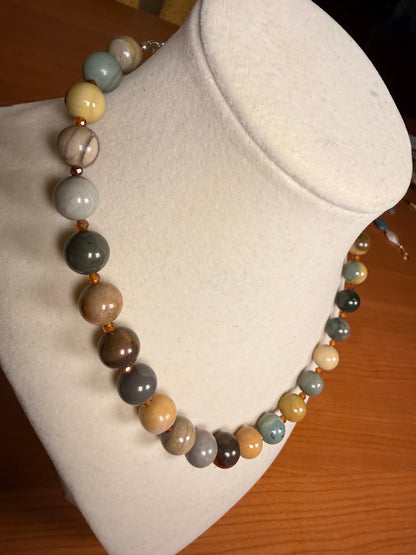 #158-Alishan Agate & Hessonite Garnet with SS Infinity Clasp