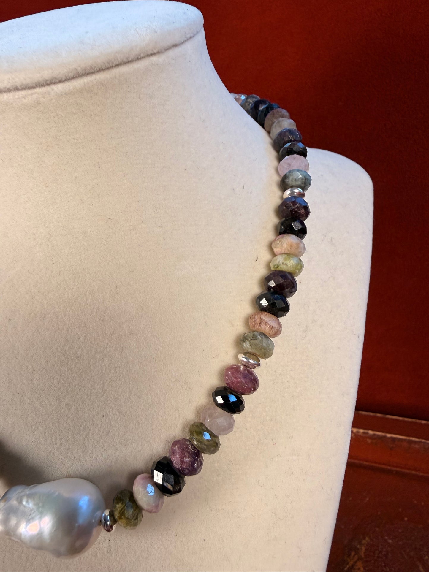 #169-Tourmaline with Baroque Accent Pearl & SS Findings