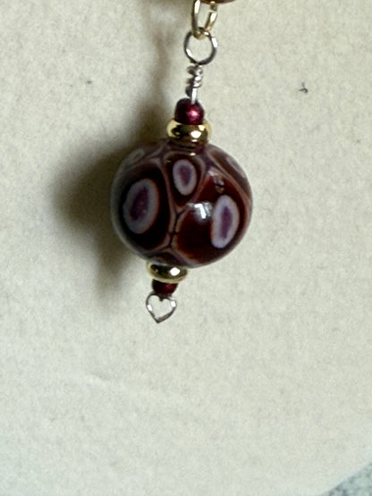 #237-Japanese Seed Bead Necklace with Lampwork Focal Bead-Mixed Metals