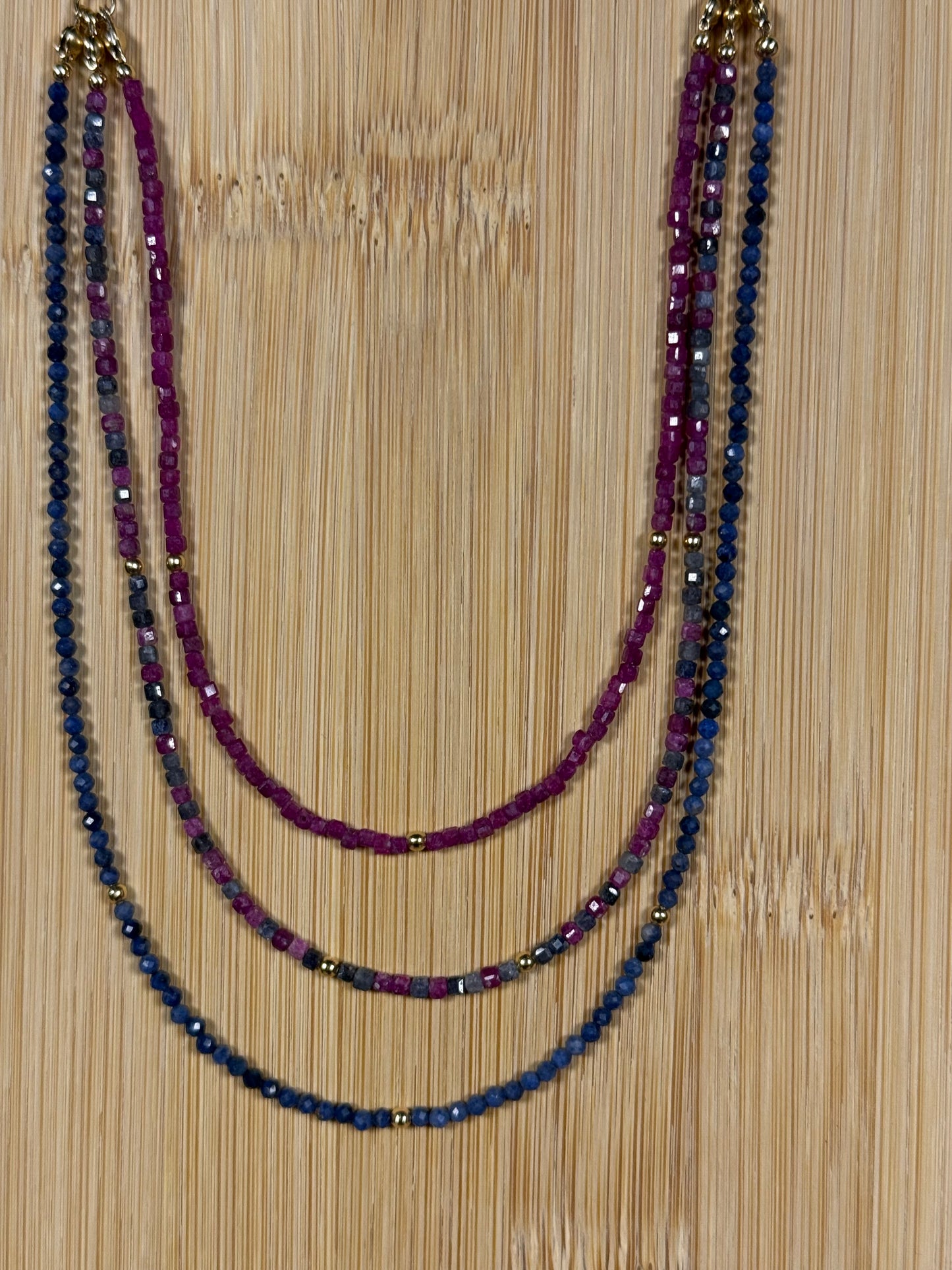 #151-Genuine Ruby & Sapphire Necklace with GF Findings