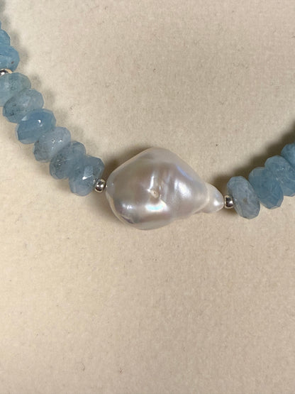 #176-Aquamarine with Baroque Pearl Accent