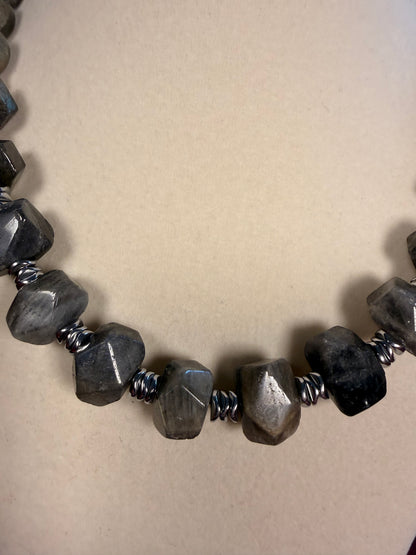 #161-Labradorite with Hematite Wavy Spacer Beads & SS Clasp