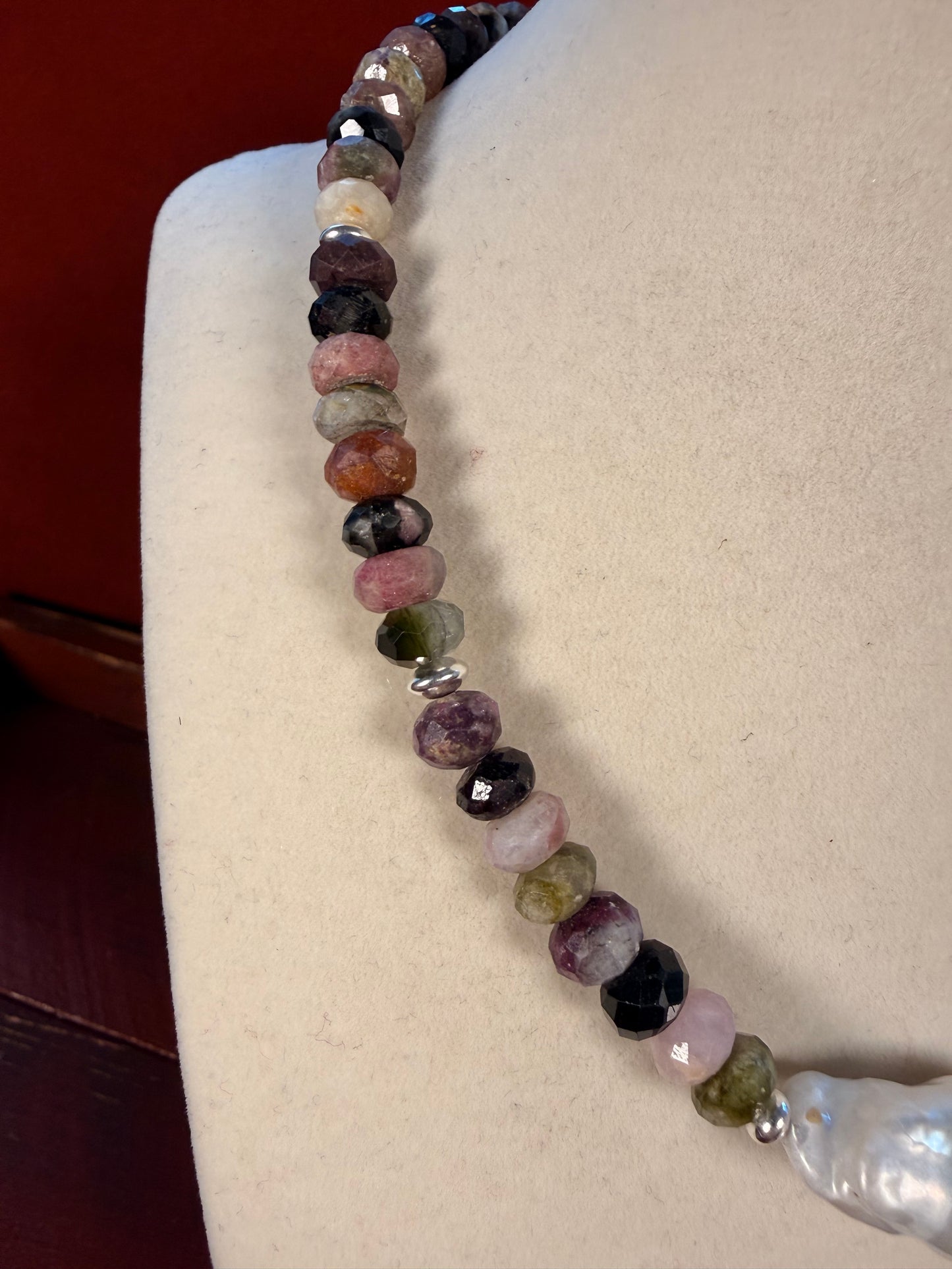 #169-Tourmaline with Baroque Accent Pearl & SS Findings