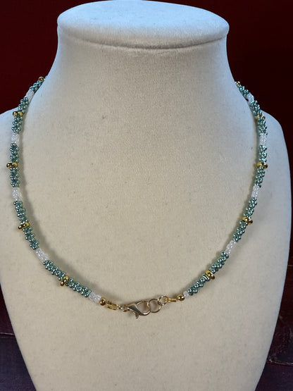 #240-Japanese Seed Bead Necklace with Lampwork Focal Bead