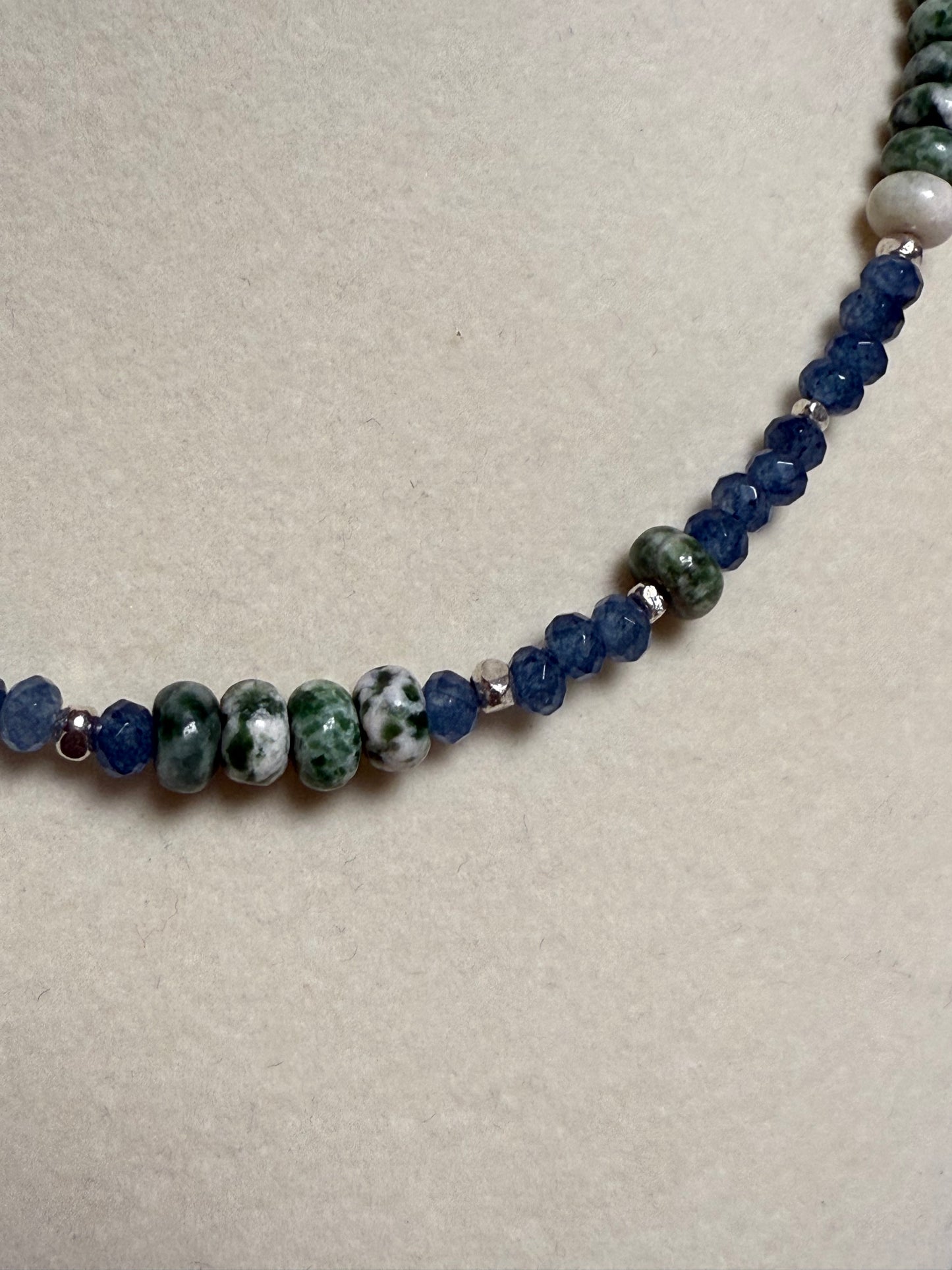 #135-Moss Agate, Dyed Jade, SS Clasp, Findings & extender Chain