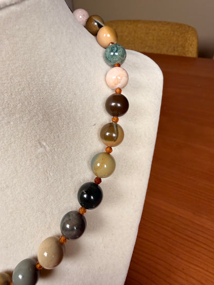 #158-Alishan Agate & Hessonite Garnet with SS Infinity Clasp