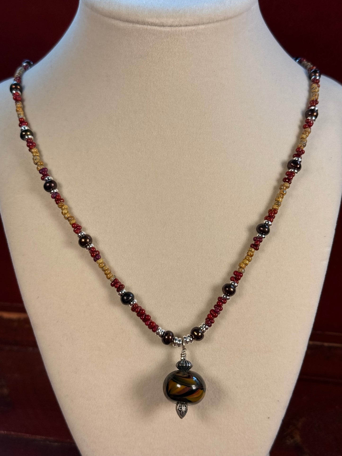 #238-Miyuki and Czech Seed Beads with Lampwork Focal Bead