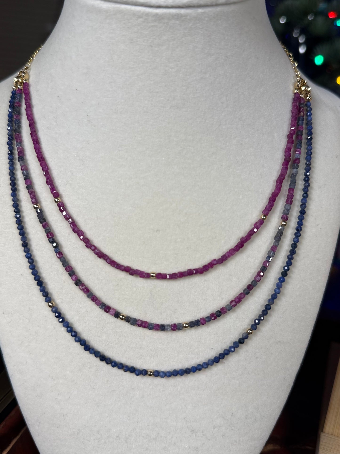 #151-Genuine Ruby & Sapphire Necklace with GF Findings