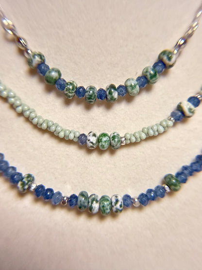 #134-Moss Agate, Dyed Jade, SS Clasp, Findings & Extender Chain