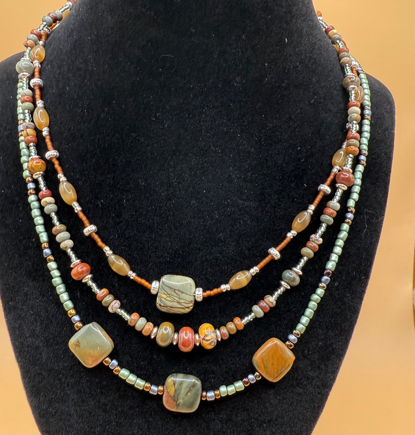 #224-Jasper, Seed Beads, SP Findings & Clasp