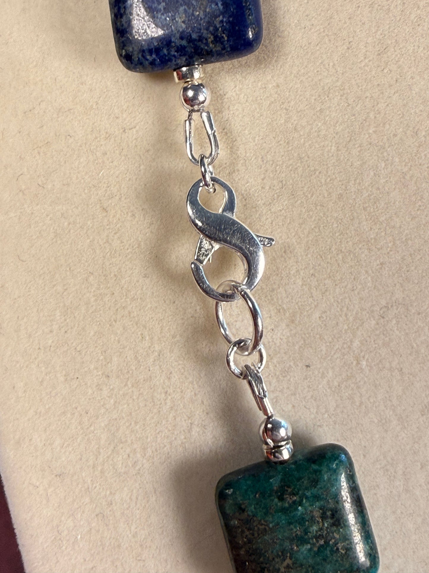 #163-Chrysocolla, Fossil Stone, Miyuki Silver Beads with SS Infinity Clasp
