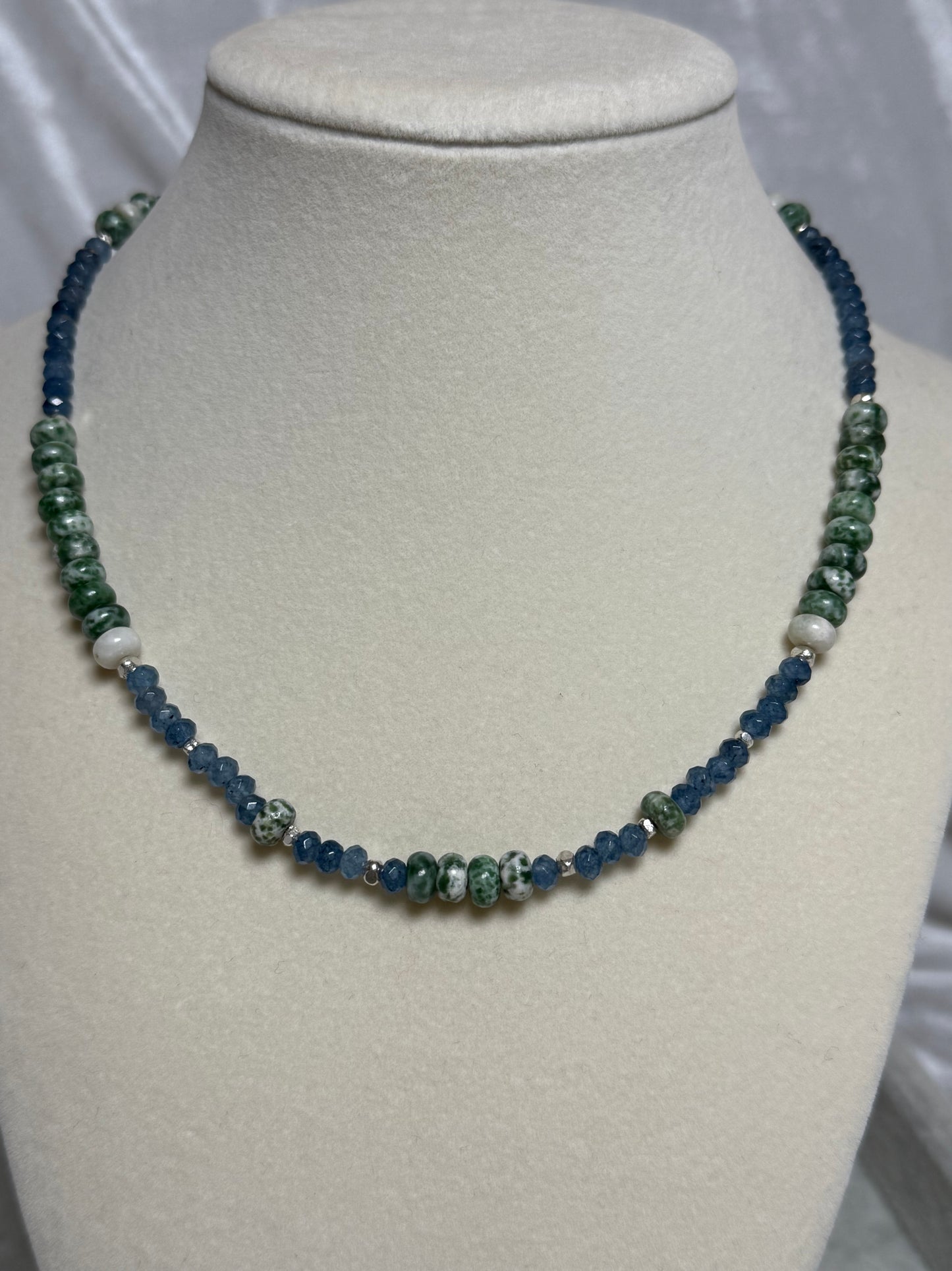 #135-Moss Agate, Dyed Jade, SS Clasp, Findings & extender Chain