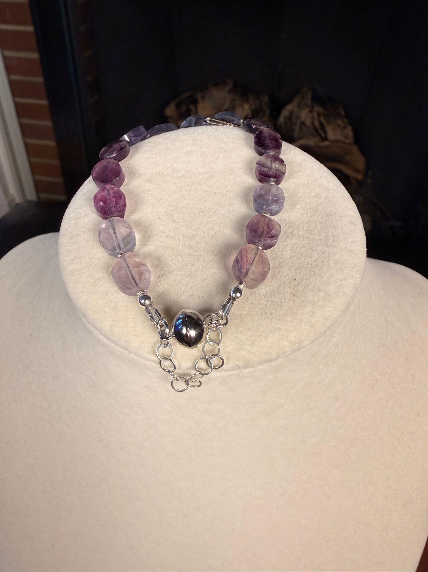 #156b-Tourmaline, Fine Silver with Secured Magnetic Clasp