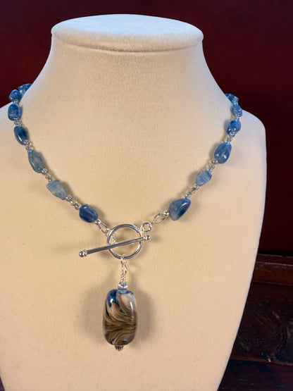 #159-Blue Kyanite, Czech Beads & lampwork bead with SS Toggle