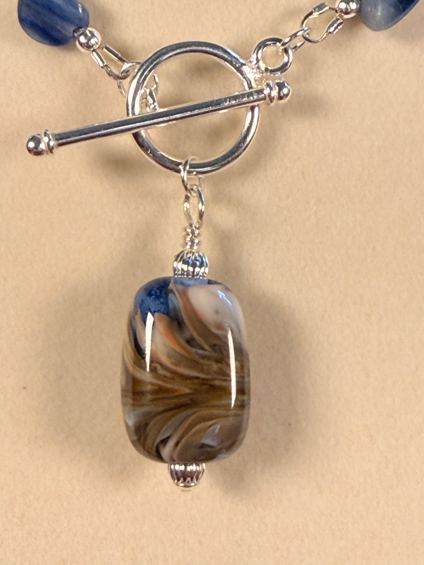 #159-Blue Kyanite, Czech Beads & lampwork bead with SS Toggle