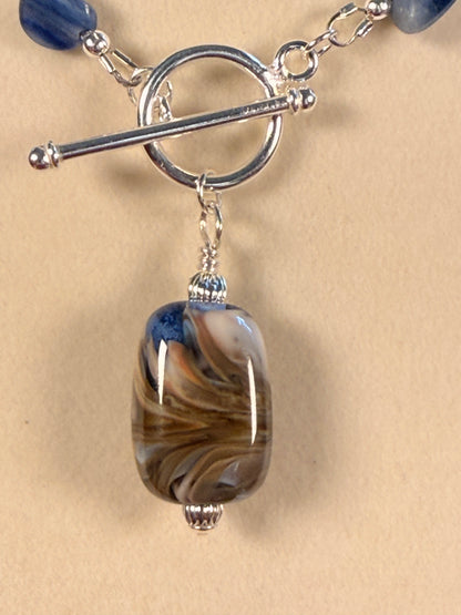 #159-Blue Kyanite, Czech Beads & lampwork bead with SS Toggle