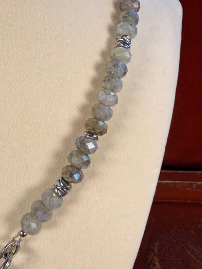 #160-Labradorite, Hematite, and Abalone Charm with S Steel Clasp