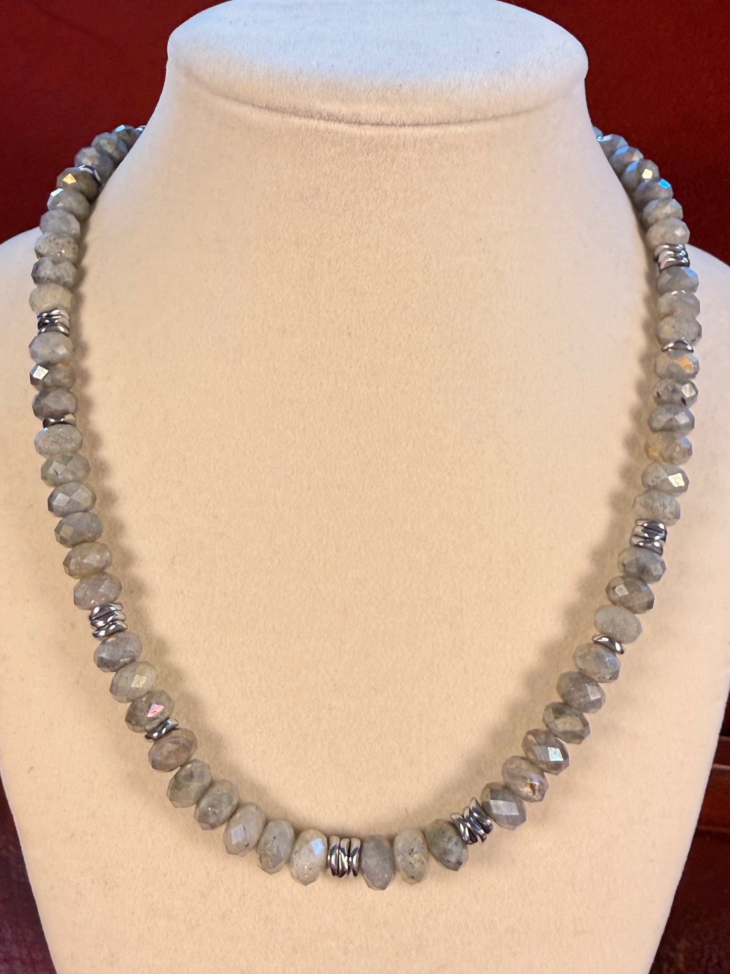 #160-Labradorite, Hematite, and Abalone Charm with S Steel Clasp