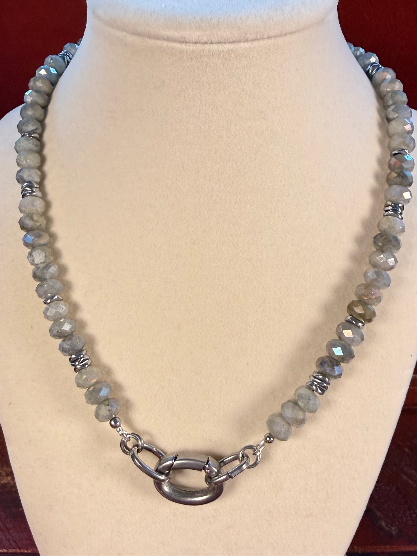 #160-Labradorite, Hematite, and Abalone Charm with S Steel Clasp