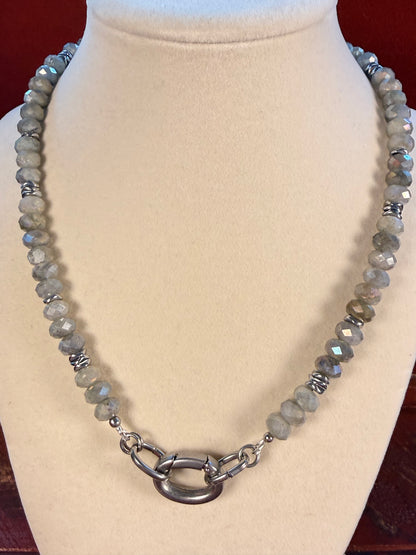 #160-Labradorite, Hematite, and Abalone Charm with S Steel Clasp